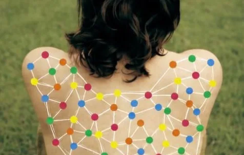 Espalda con puntos de colores unidos por líneas